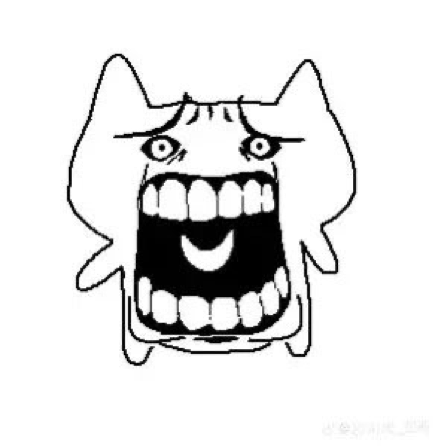 Crude cartoon face screaming with a wide-open toothy mouth