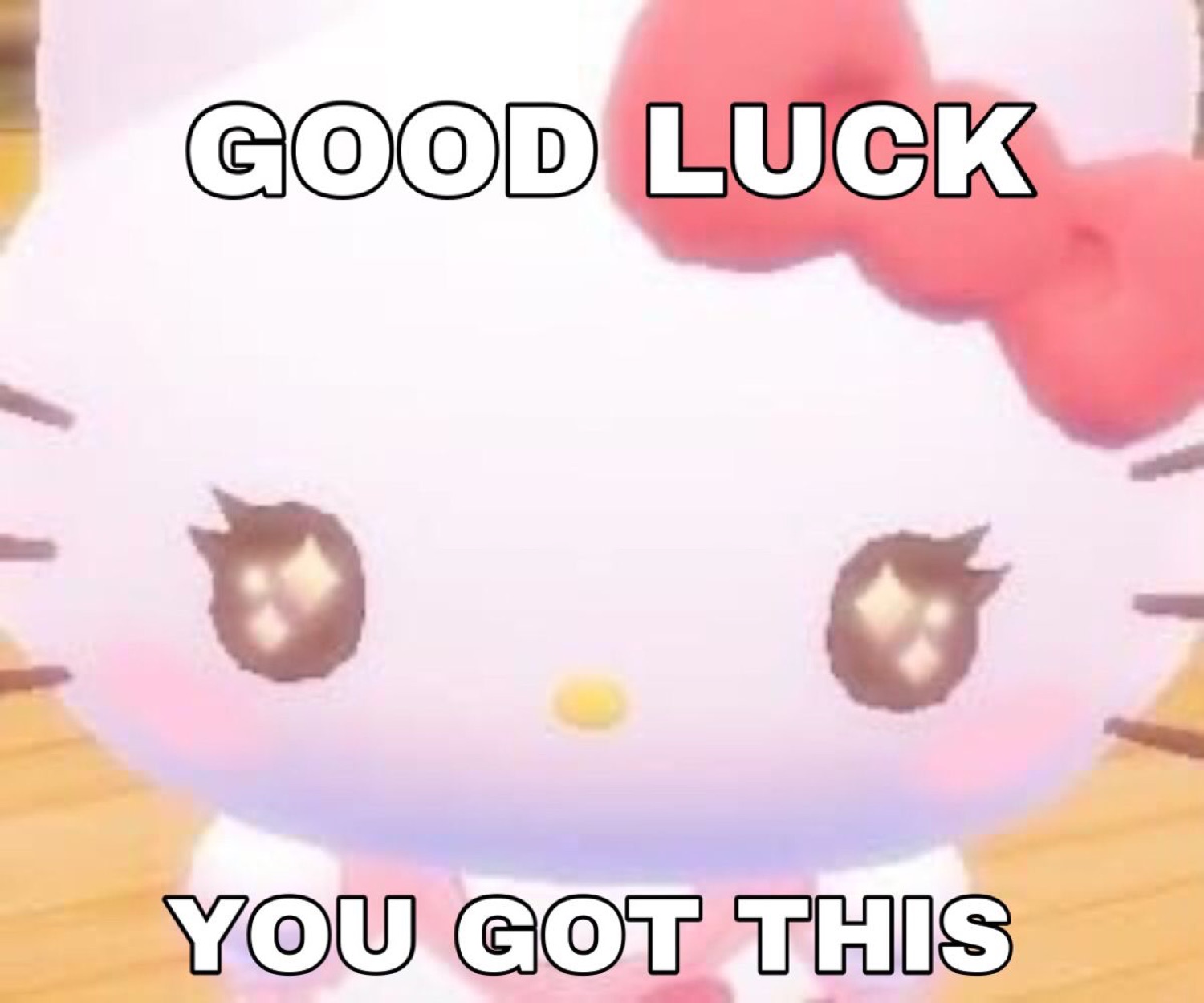 Hello Kitty with sparkly eyes: 'GOOD LUCK / YOU GOT THIS'
