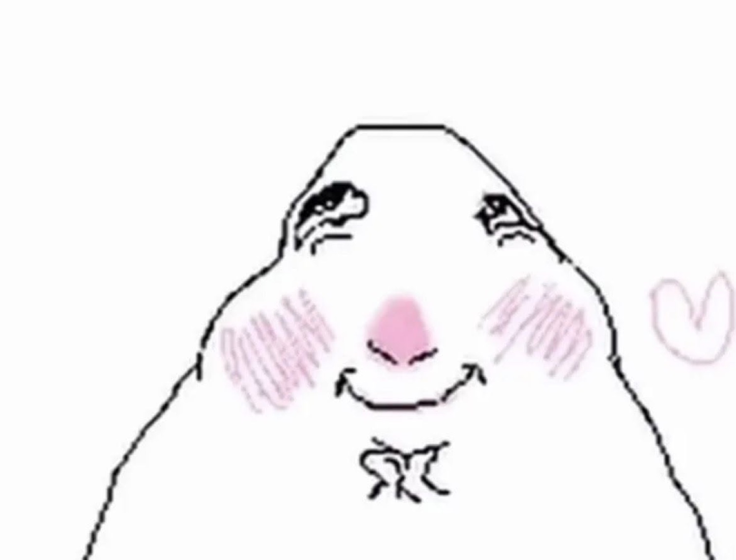 Crude white blob cartoon blushing hard with a shy little smile and a heart