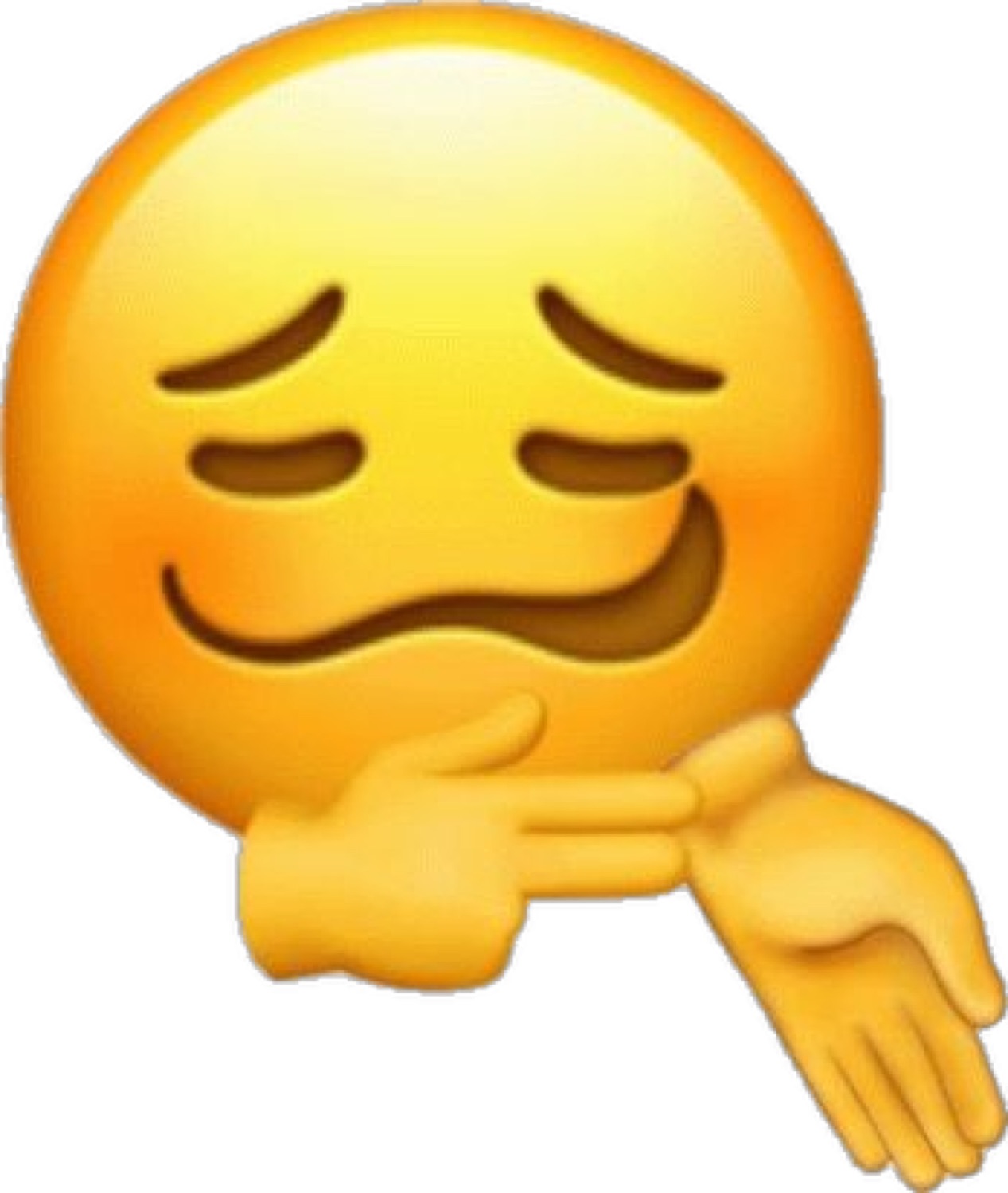Smirking emoji rubbing its chin with a sly grin