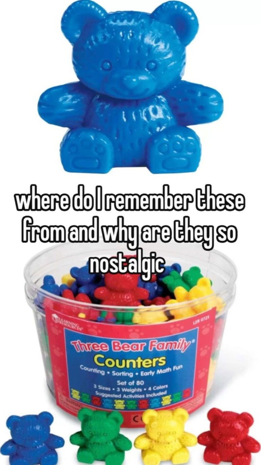 Tub of rainbow counting bears: 'where do I remember these from and why are they so nostalgic'