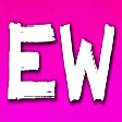 Bold white "EW" on a hot pink background