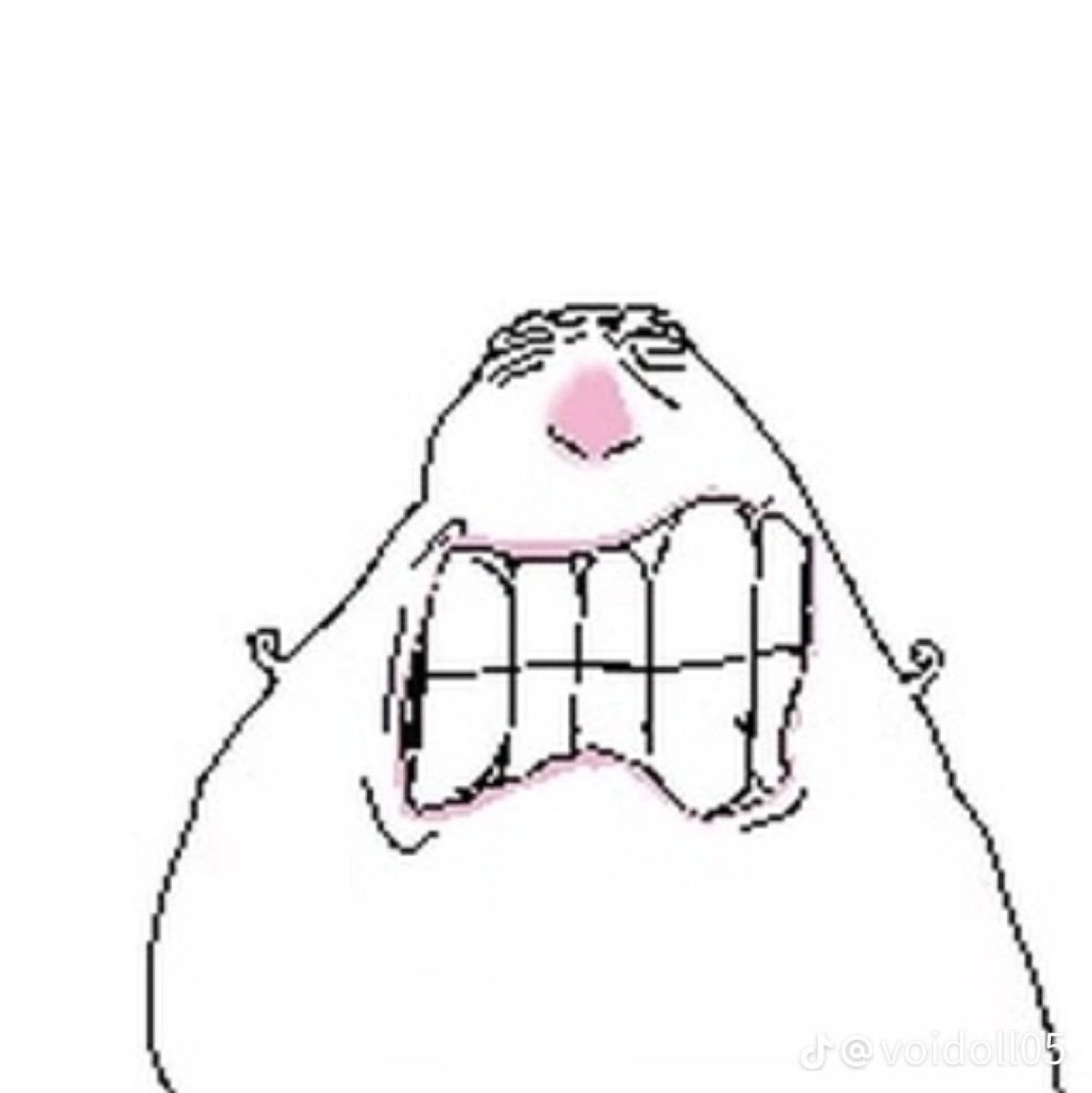 Blobby cartoon creature with enormous blocky teeth screaming in pure horror