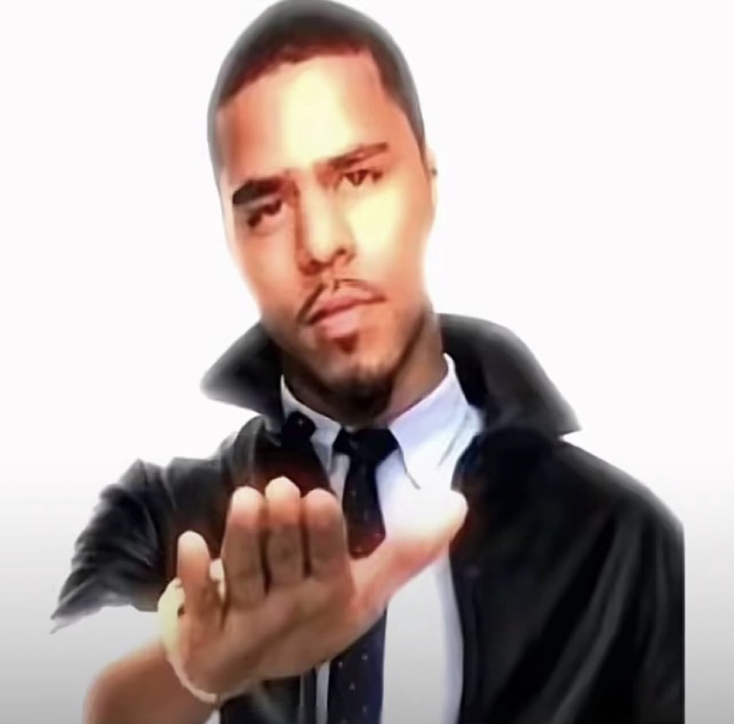 J. Cole holding out his hand with a cool 'come here' gesture