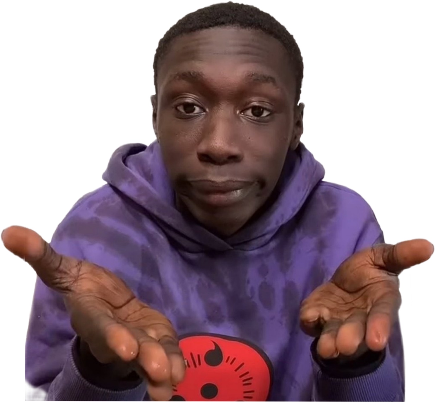 Khaby Lame shrugging with both palms up