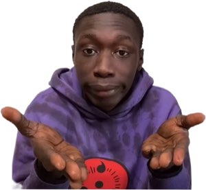 Khaby Lame shrugging with both palms up