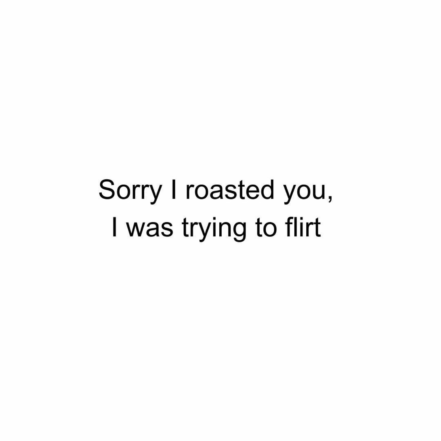 Plain text reading 'Sorry I roasted you, I was trying to flirt'
