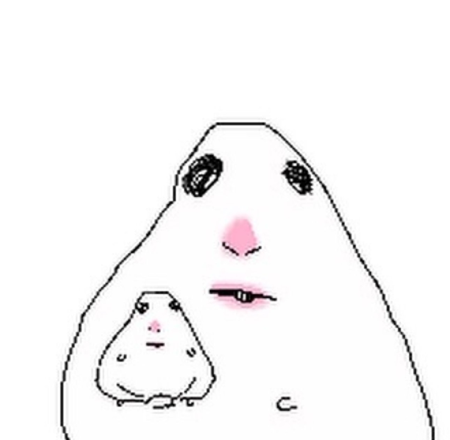 Wojak-style cartoon figure with a mini clone of itself sitting at chest level, both staring blankly