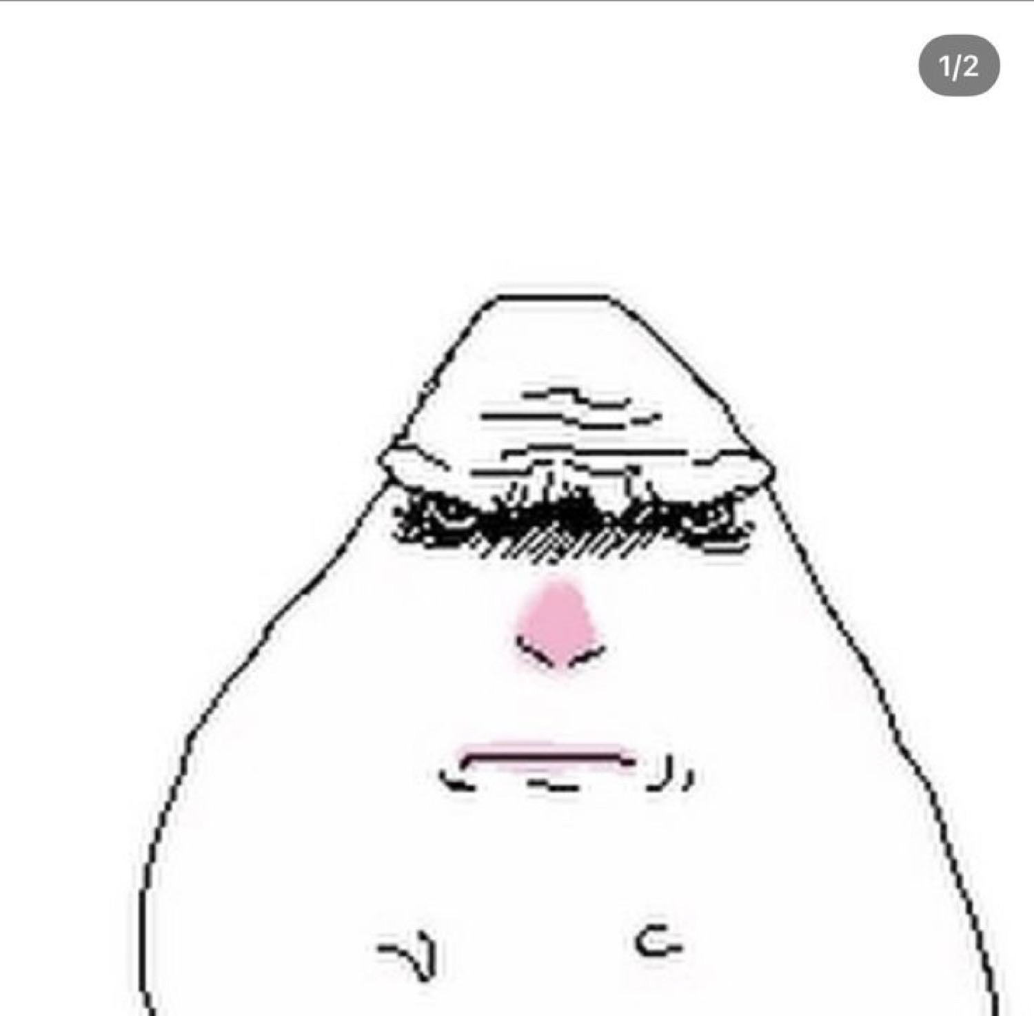 Hand-drawn teardrop blob with heavy brows and a flat, disappointed frown