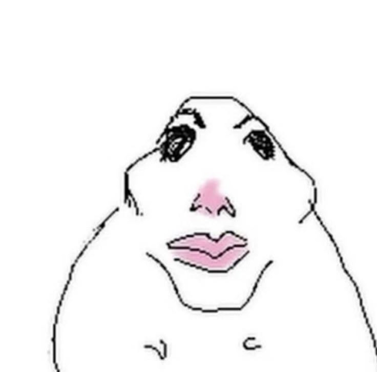 Crude drawn face with pink lips and raised brows looking unimpressed
