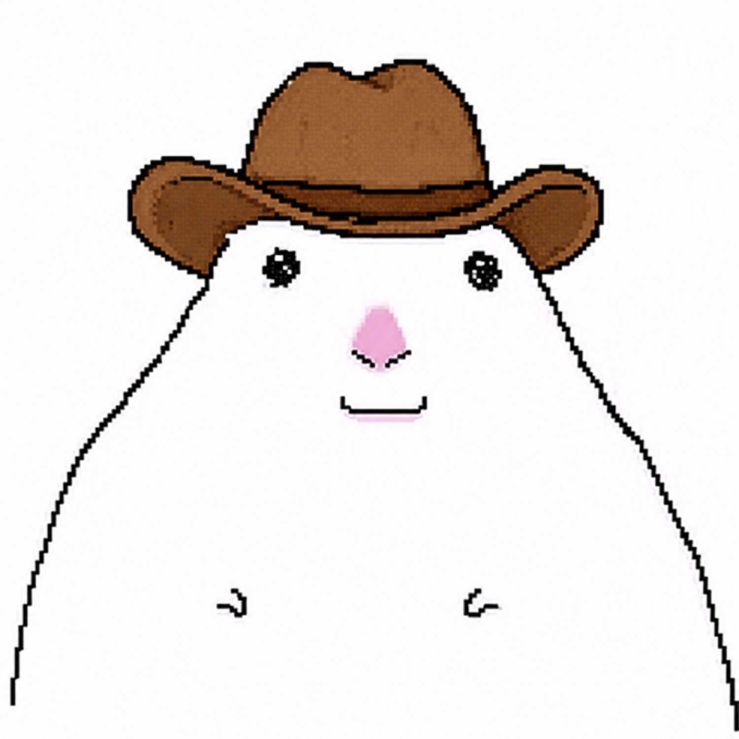 White blob cartoon wearing a cowboy hat with a small blank smile
