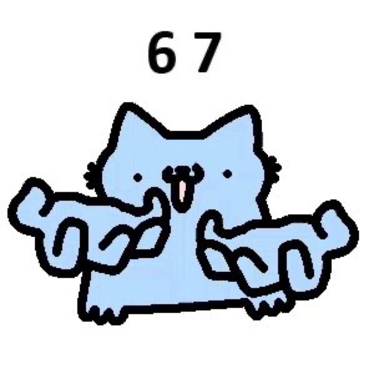 Blue doodle cat flailing its arms under '6 7'