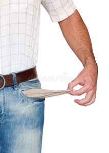 Man pulling out his empty pocket lining