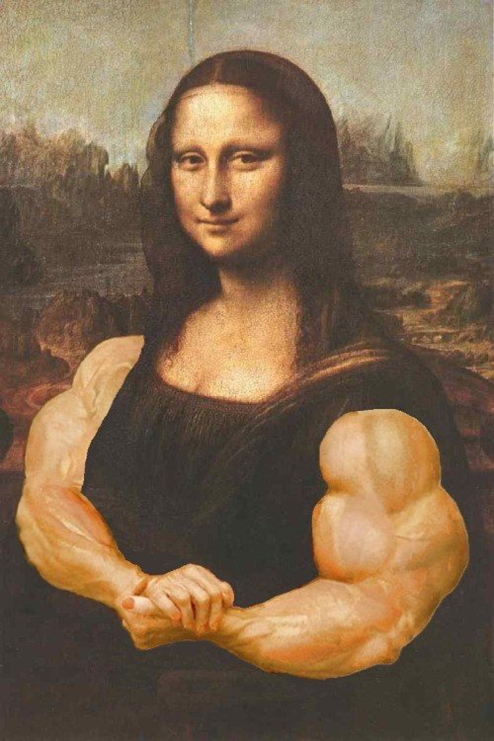 Mona Lisa with huge muscular arms