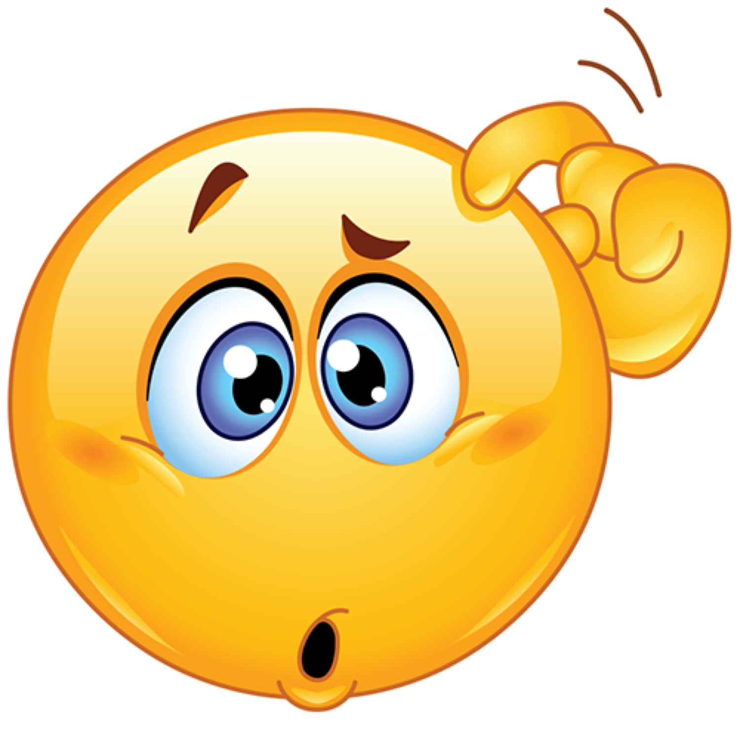 Yellow emoji scratching its head with a baffled open-mouthed look