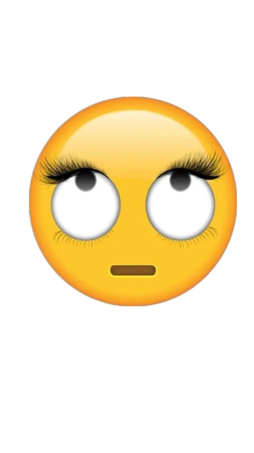 Yellow emoji face with dramatic lashes rolling its eyes and a flat, unamused mouth