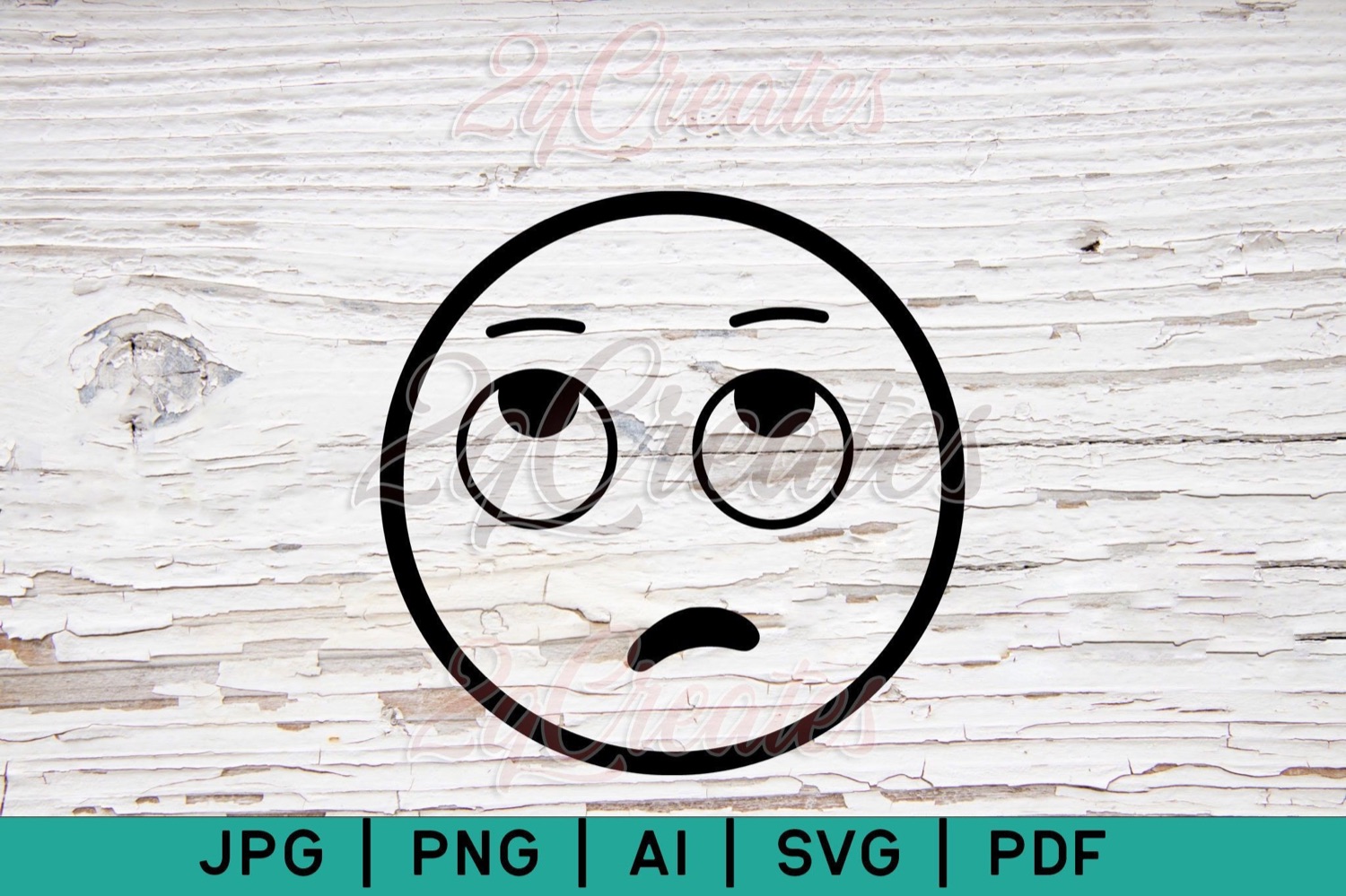 Simple line-drawn worried face emoji on a wood-plank stock graphic