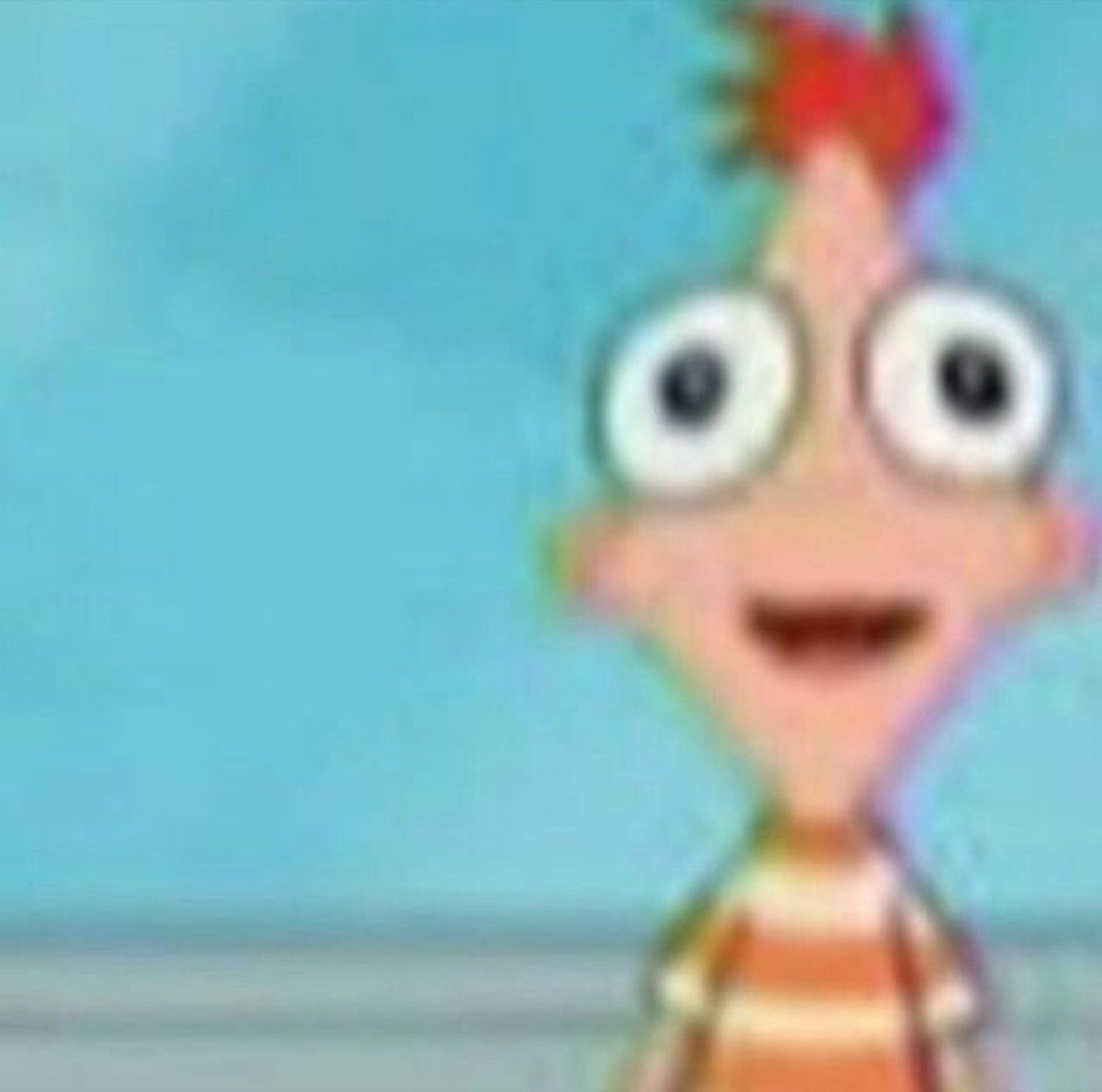 Phineas from Phineas and Ferb staring wide-eyed with an enthusiastic open-mouth grin