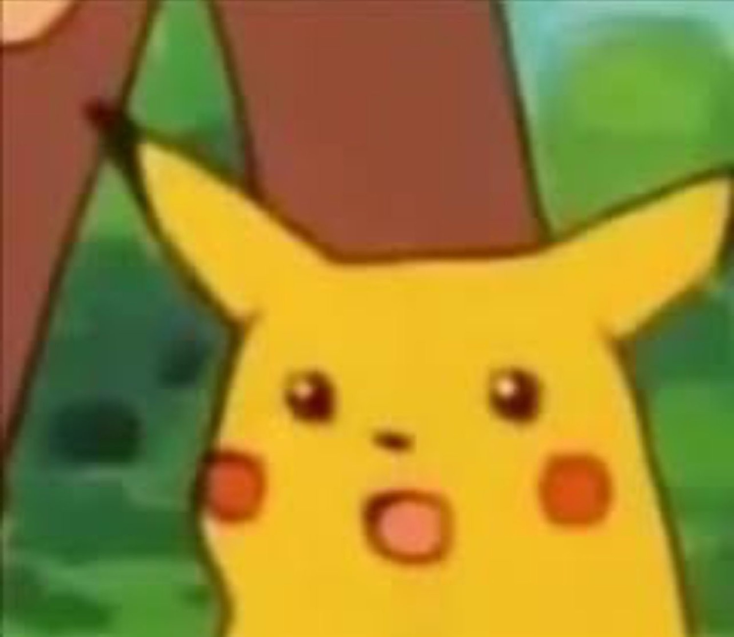Surprised Pikachu with wide eyes and a small open mouth in shock