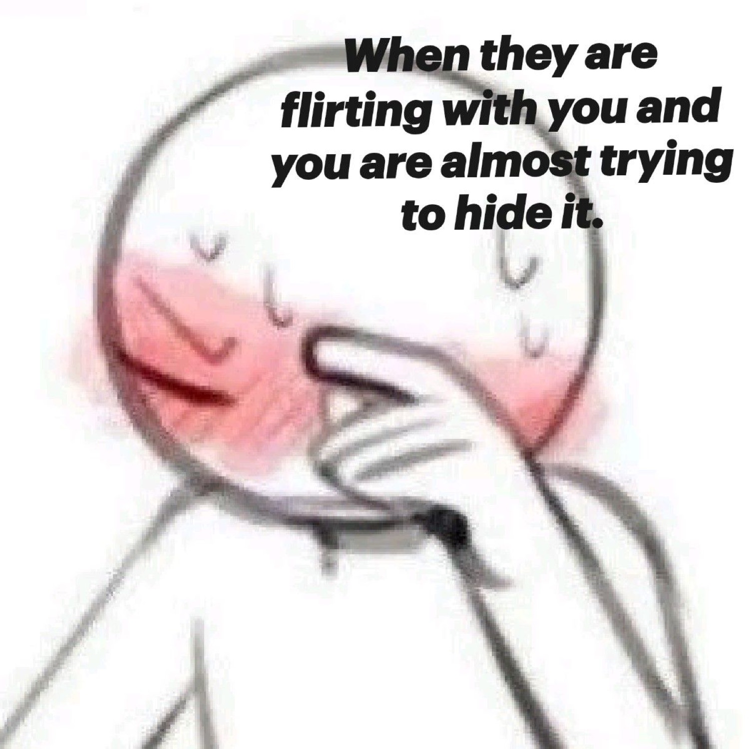 Blushing doodle face covering its mouth, captioned about failing to hide a crush