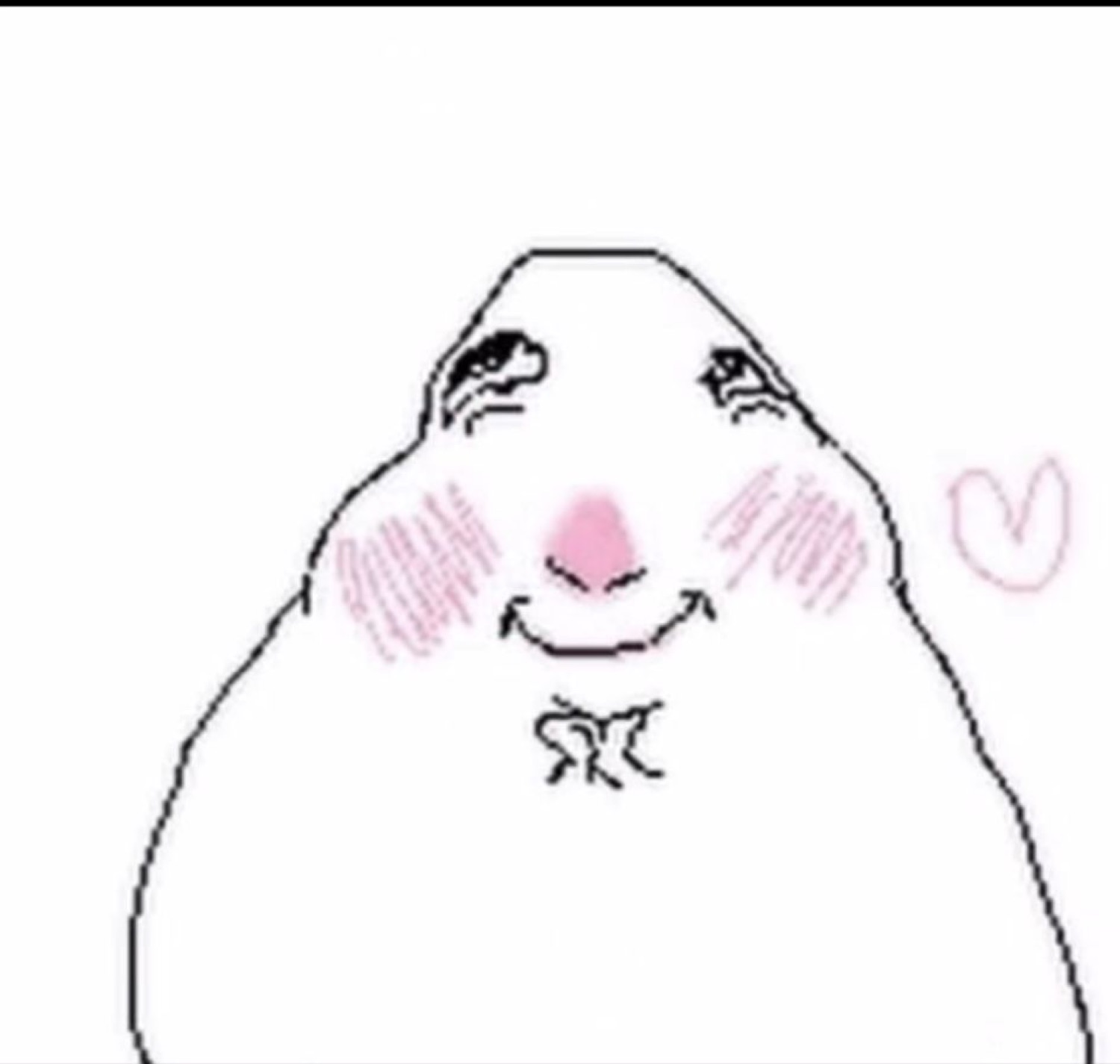 Blushing blob doodle with a shy little smile next to a small heart