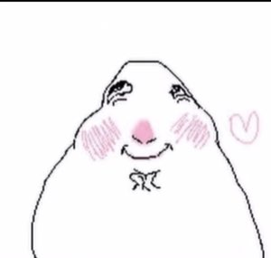 Blushing blob doodle with a shy little smile next to a small heart