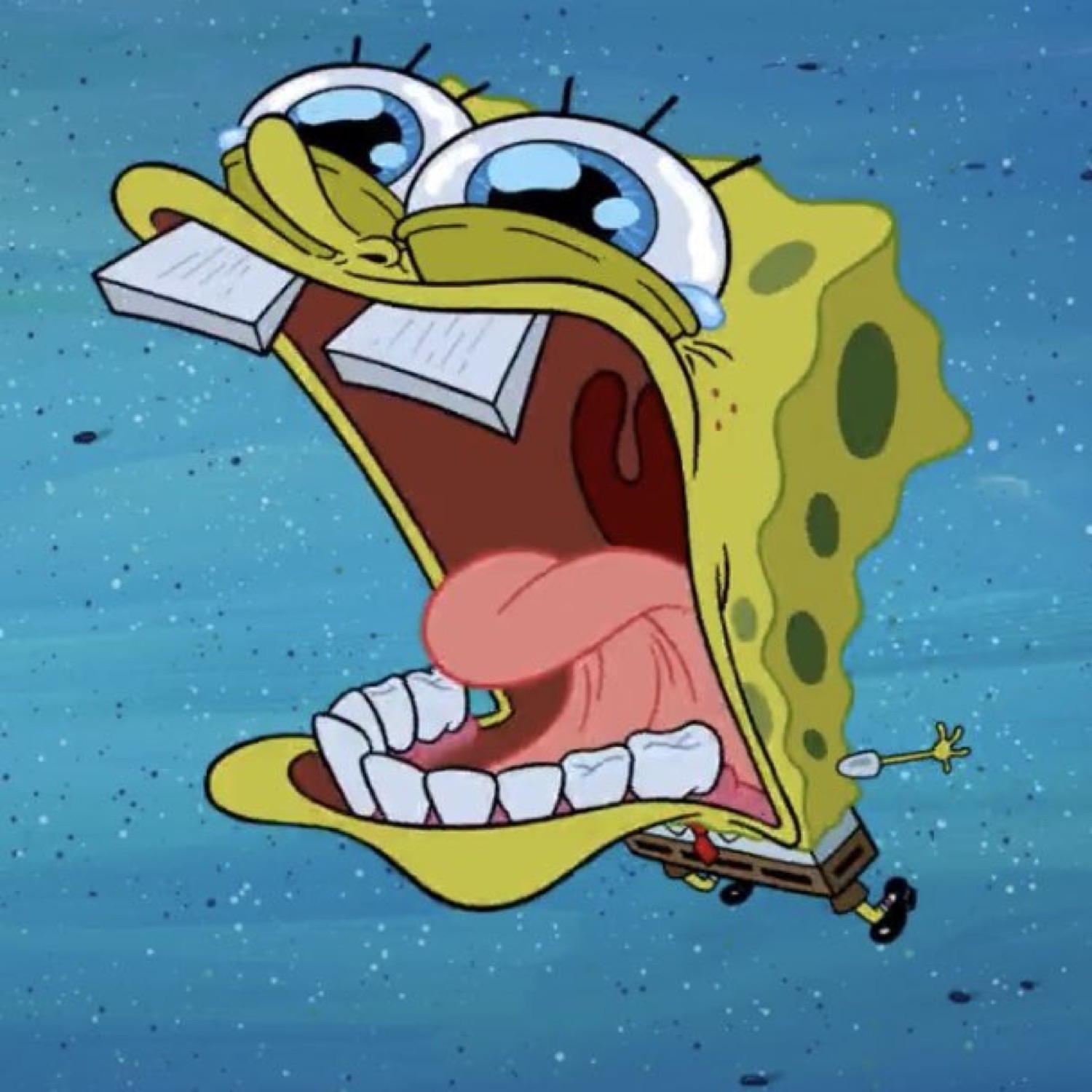 SpongeBob crying and screaming with jaw stretched completely off his face