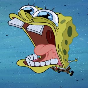 SpongeBob crying and screaming with jaw stretched completely off his face