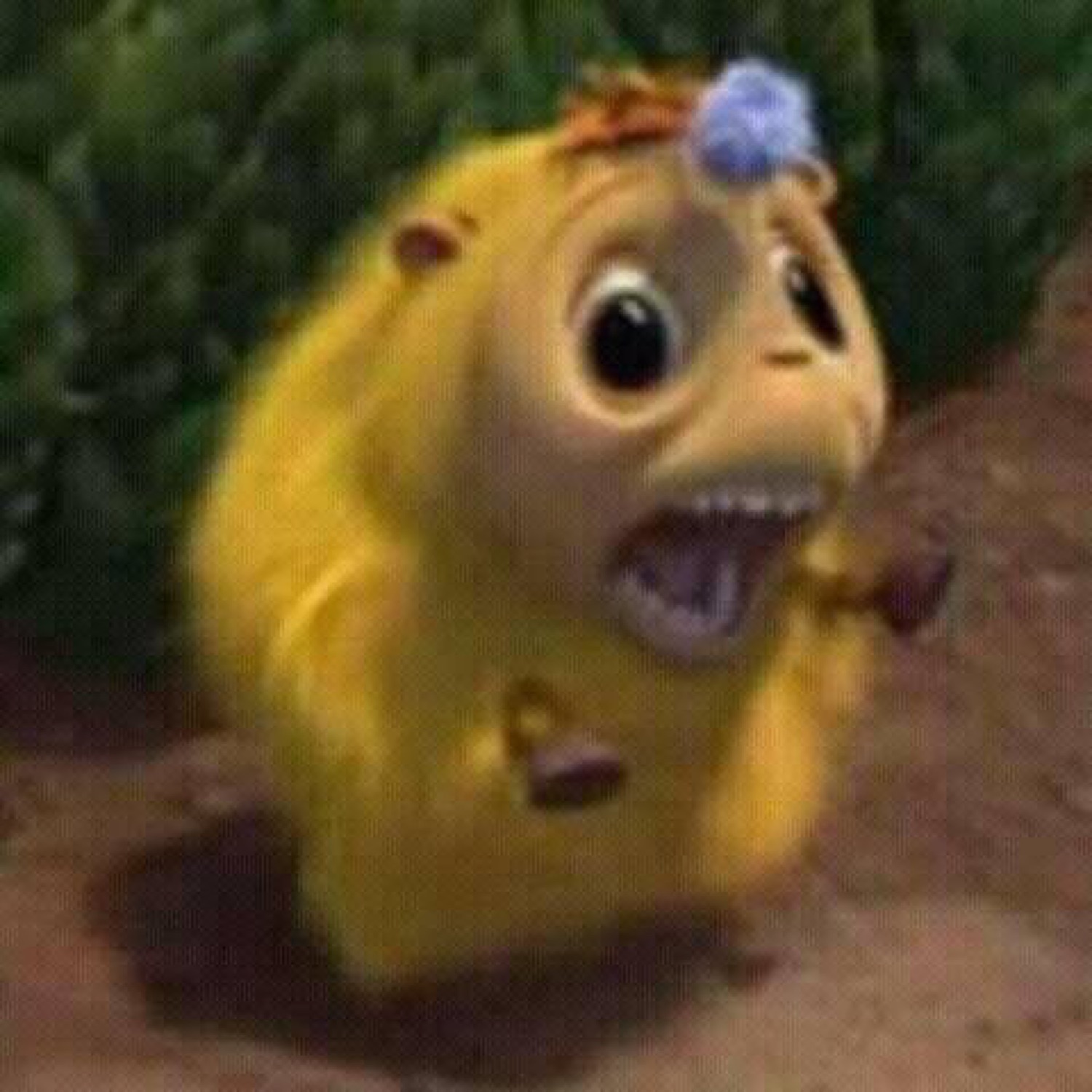 Small yellow animated creature screaming with its mouth wide open in terror