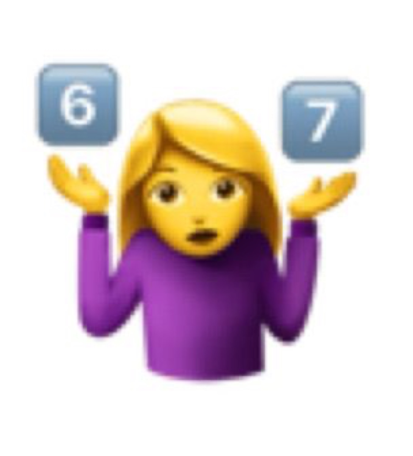 Shrugging woman emoji between '6' and '7' blocks