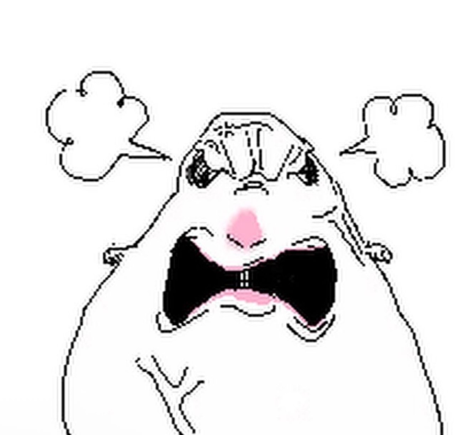 Same white blob creature now furious, mouth wide open with steam puffing out