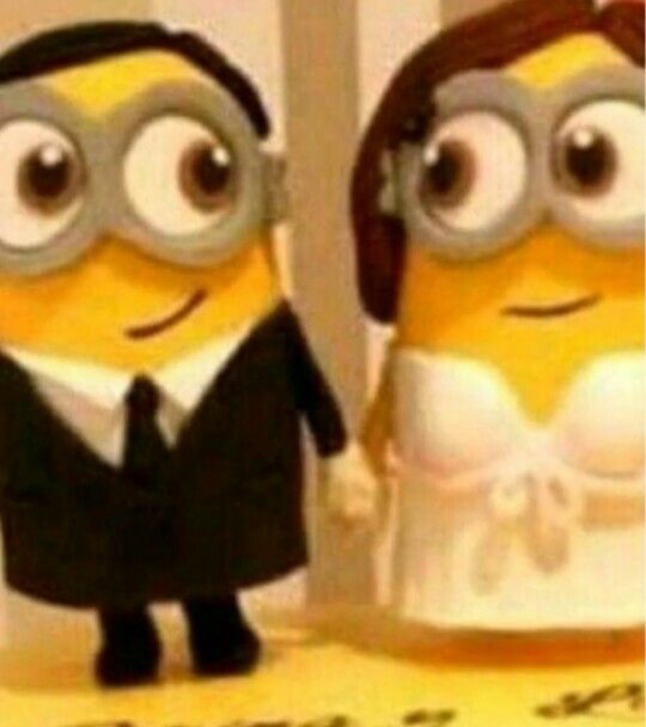 Minion bride and groom posing side by side