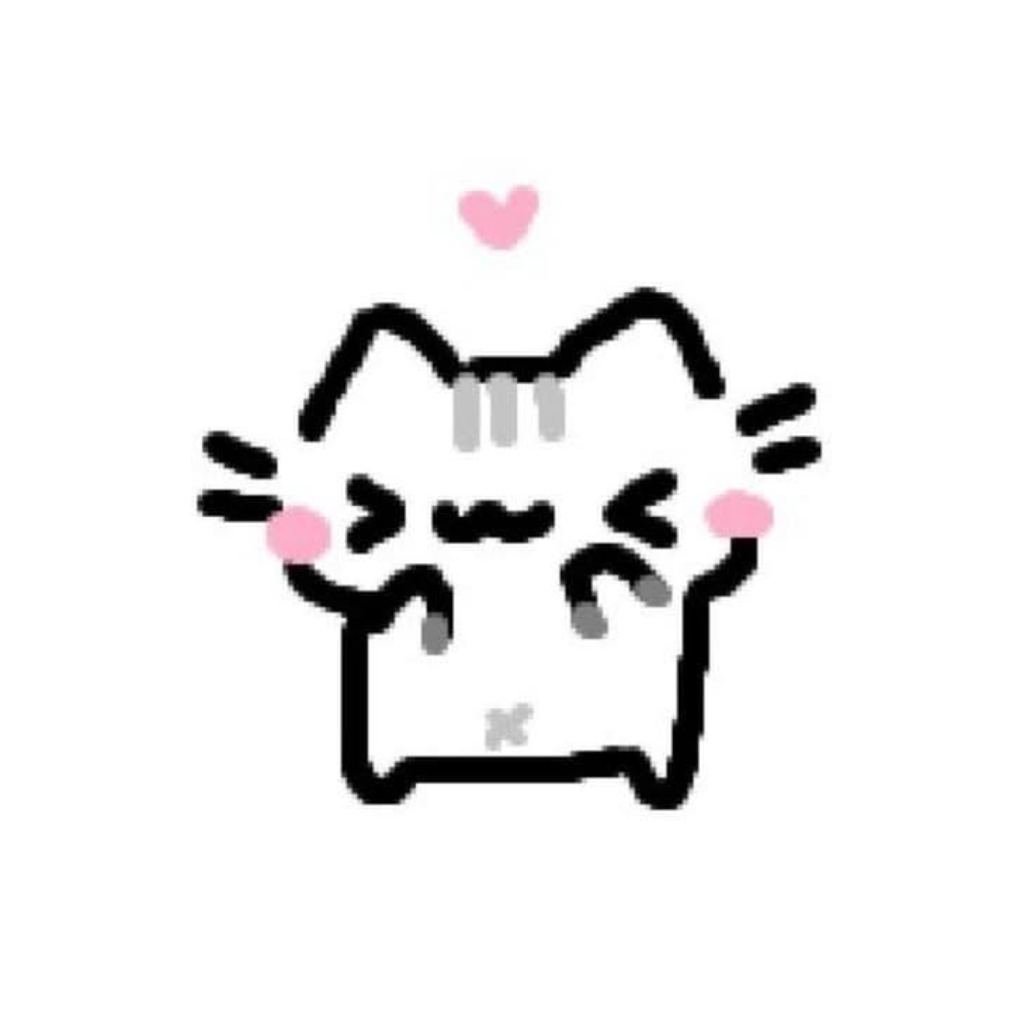 Cute doodled cat squeezing its eyes shut in delight with a little pink heart above