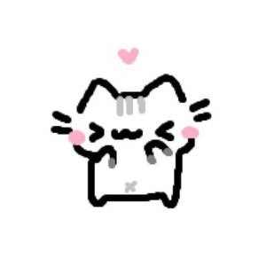 Cute doodled cat squeezing its eyes shut in delight with a little pink heart above