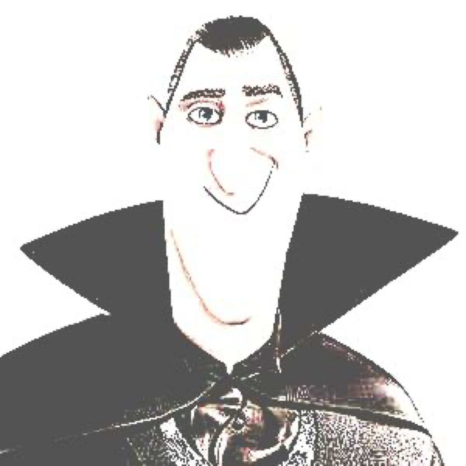 Washed-out Hotel Transylvania Dracula with a goofy wide smile