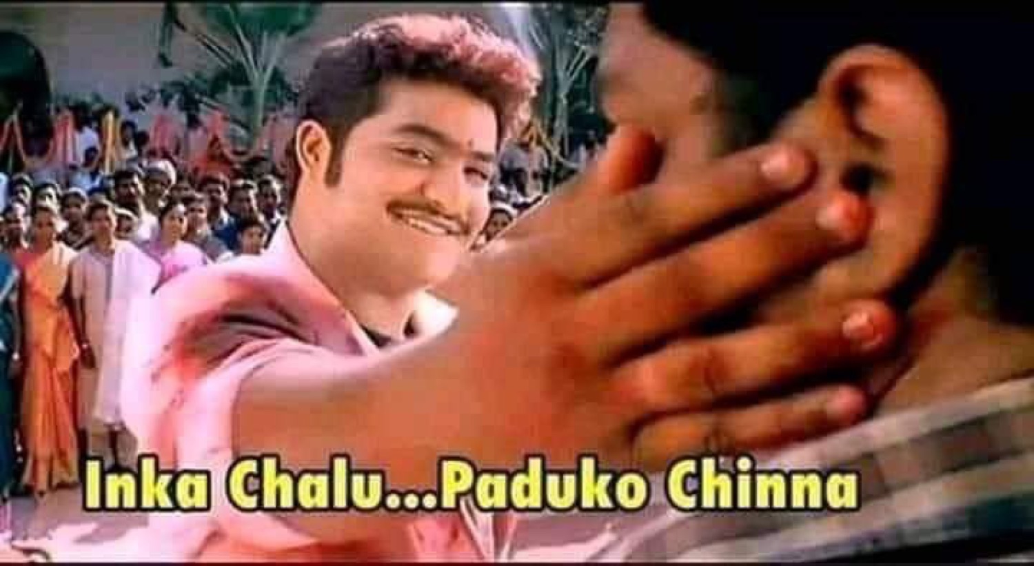 Jr NTR squeezing someone's cheek: 'Inka Chalu...Paduko Chinna' (that's enough, go to sleep kid)