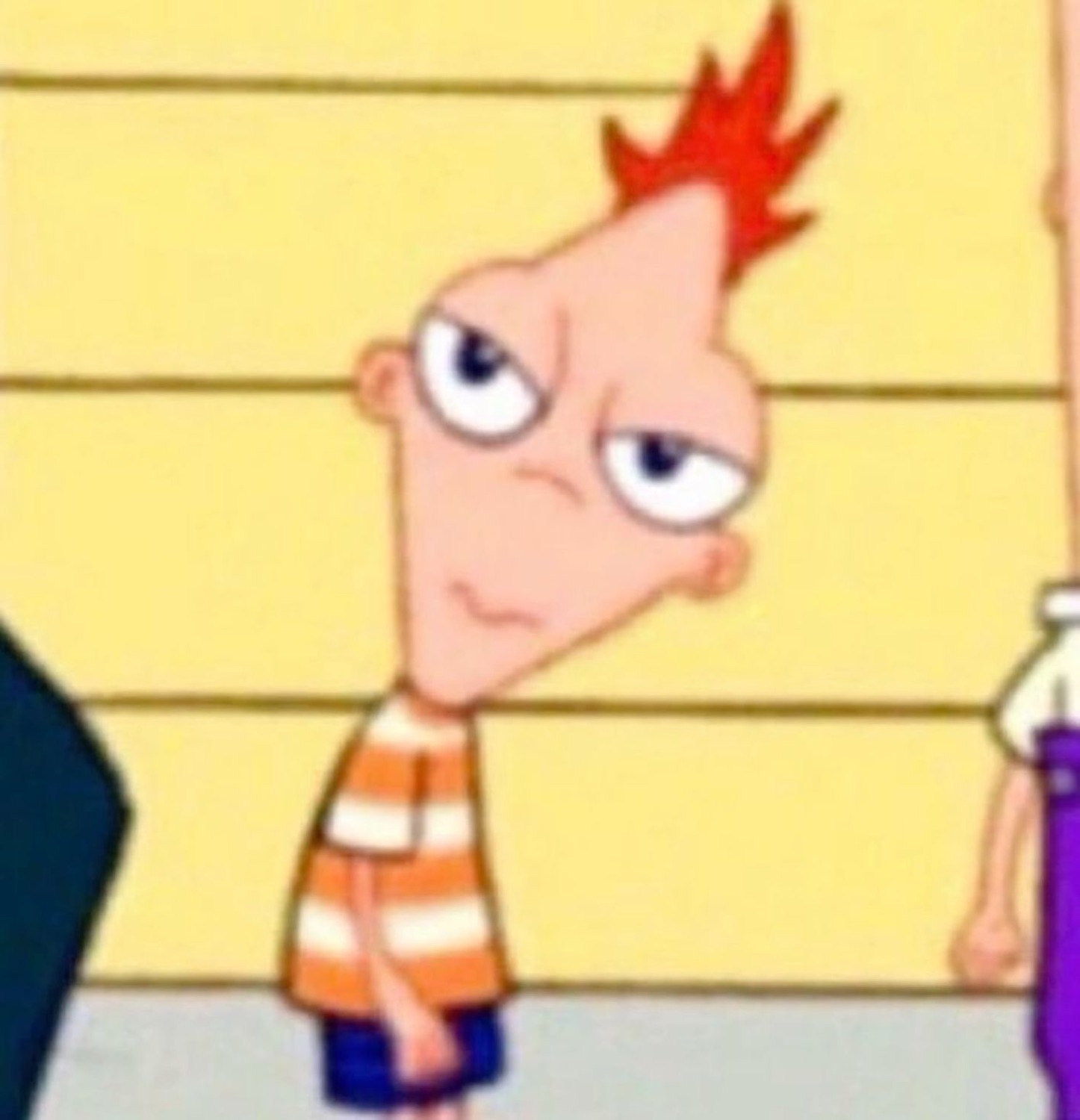 Cartoon boy with red spiky hair giving a droopy-eyed unimpressed look