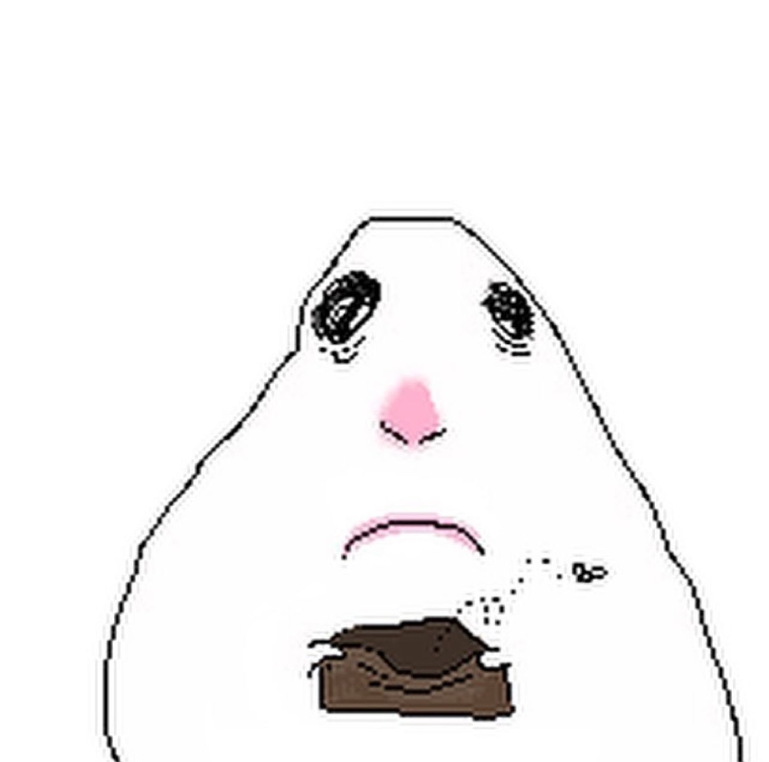 Blobby white cartoon face sadly holding a chocolate bar in its frown