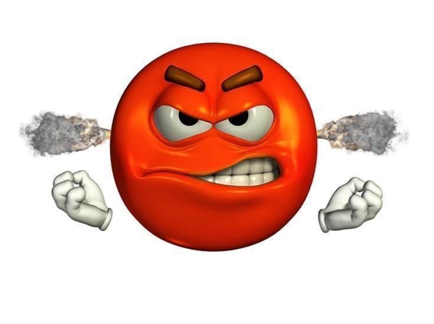 Red 3D emoticon gritting its teeth with steam blasting out of both ears