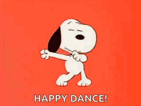 Snoopy doing his happy dance, "Happy dance!"