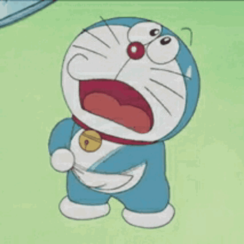 Doraemon crying with his mouth wide open