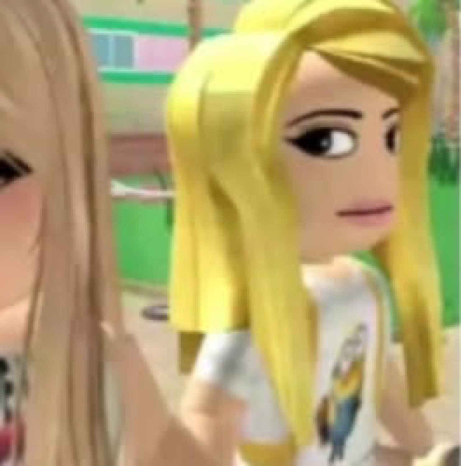 Animated girl character with bright yellow hair giving a heavy side-eye glare