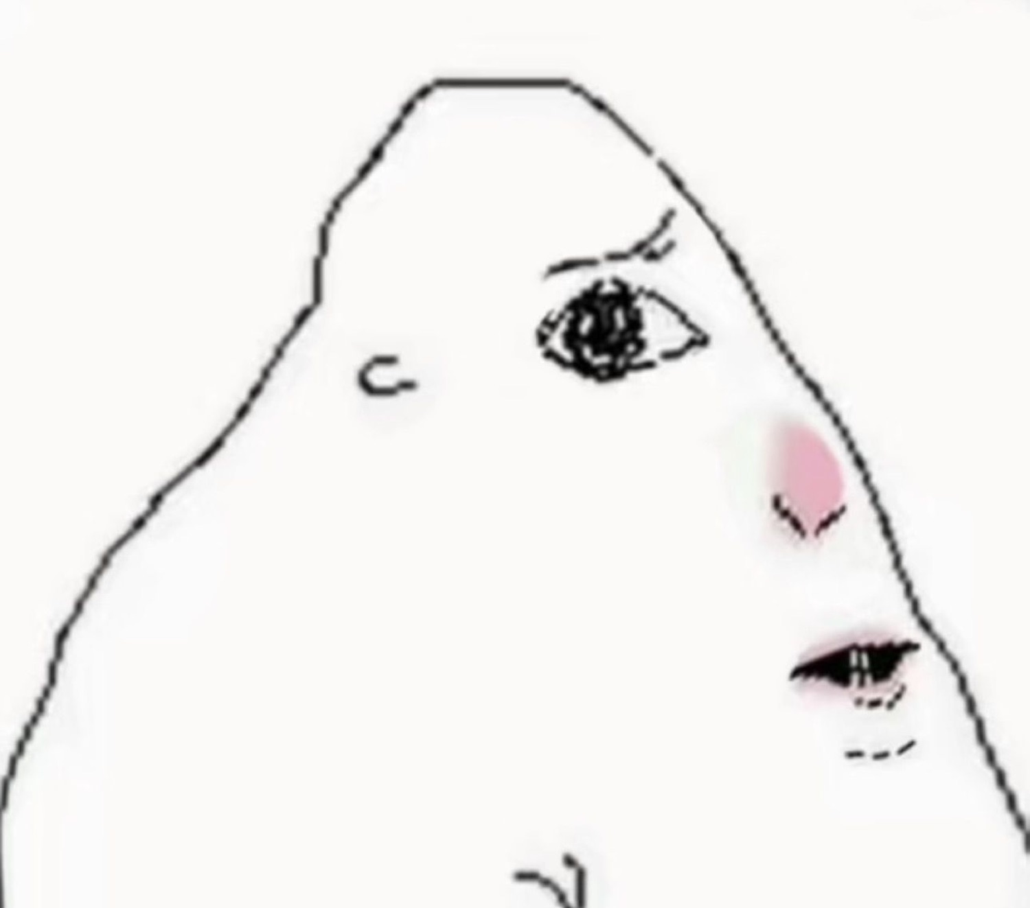 Extreme zoom on a crude drawn face, one blushing eye peeking off to the side