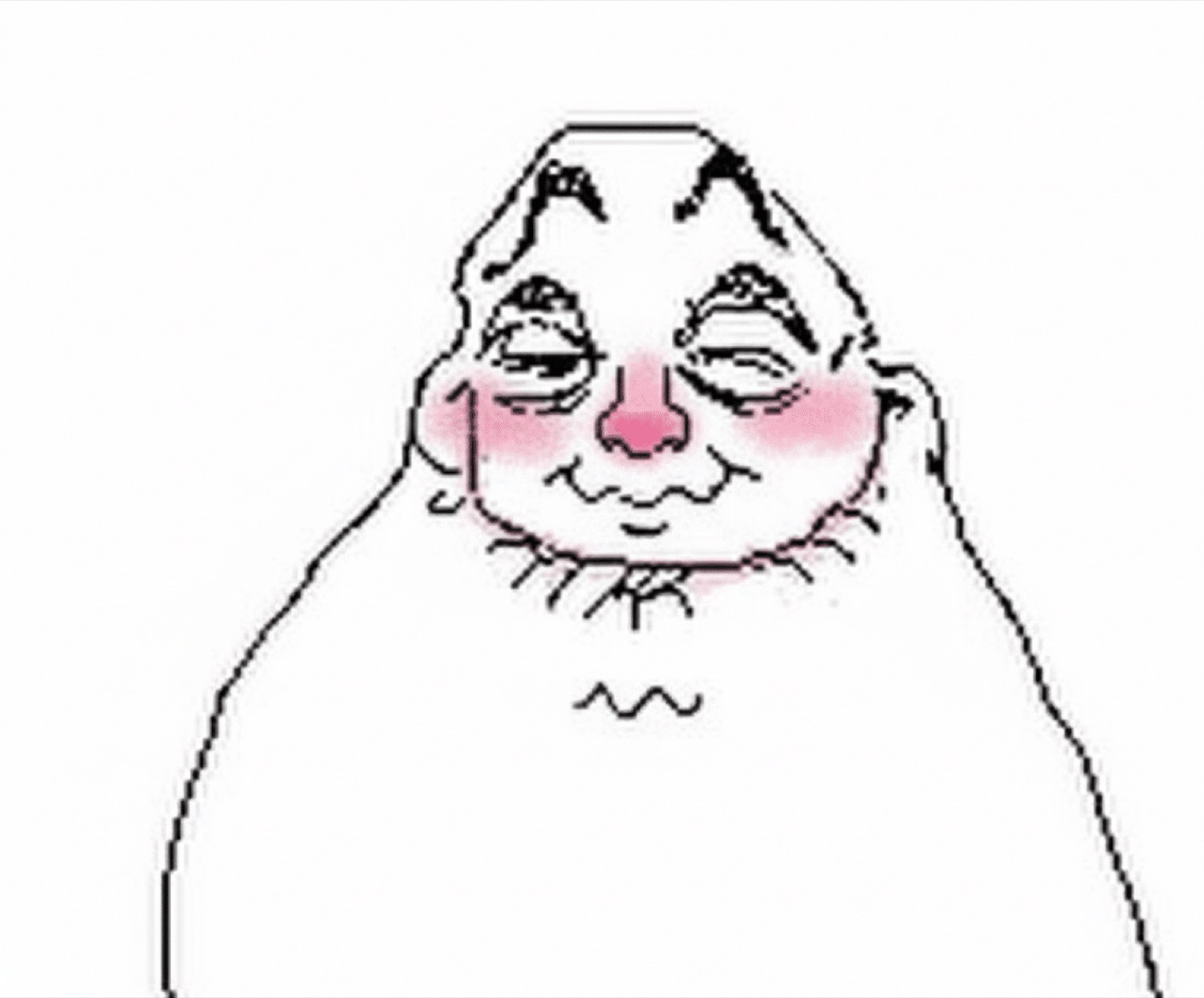 Chubby blushing cartoon face with half-closed eyes and a smug little smile