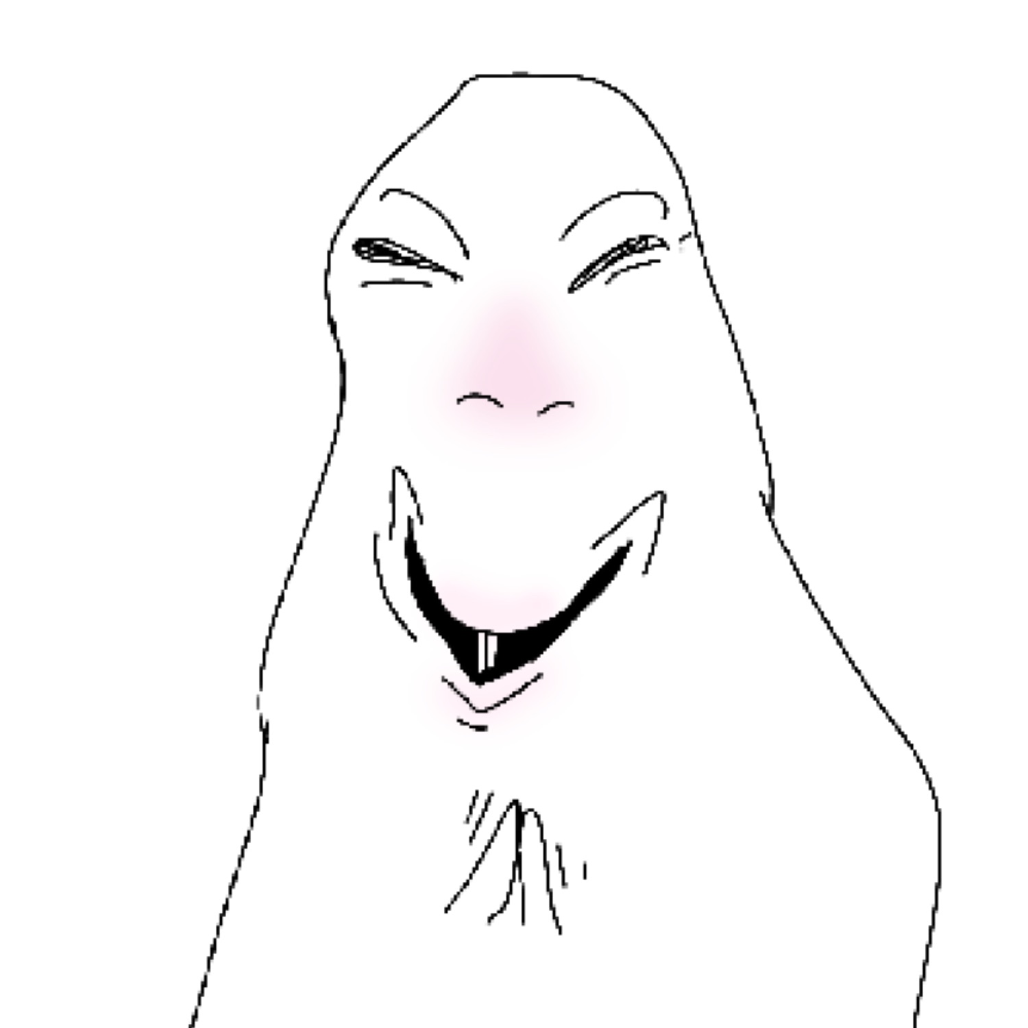Minimalist cartoon wojak-style blob grinning deviously with hands pressed together