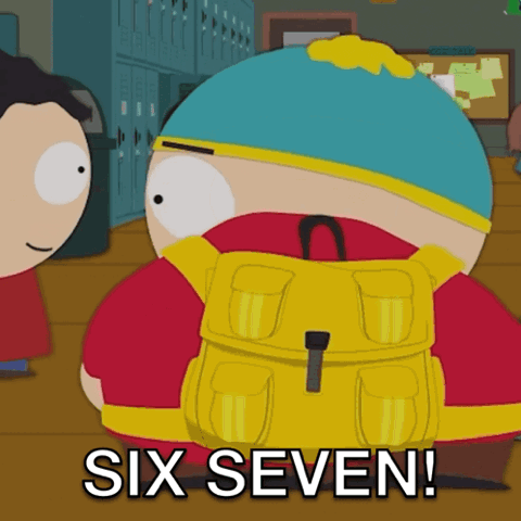 Cartman from South Park in class shouting "six seven"