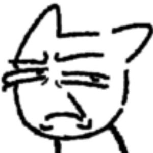 Scribbled cat face squinting with a sour, deeply grossed-out grimace