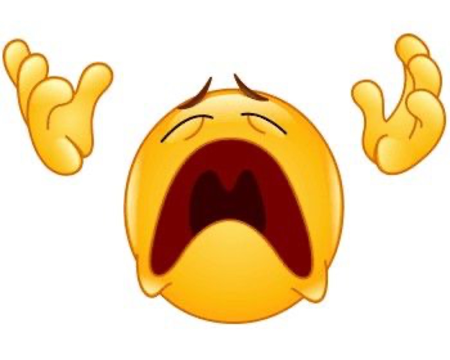 Yellow smiley emoji throwing its hands up and wailing with mouth wide open