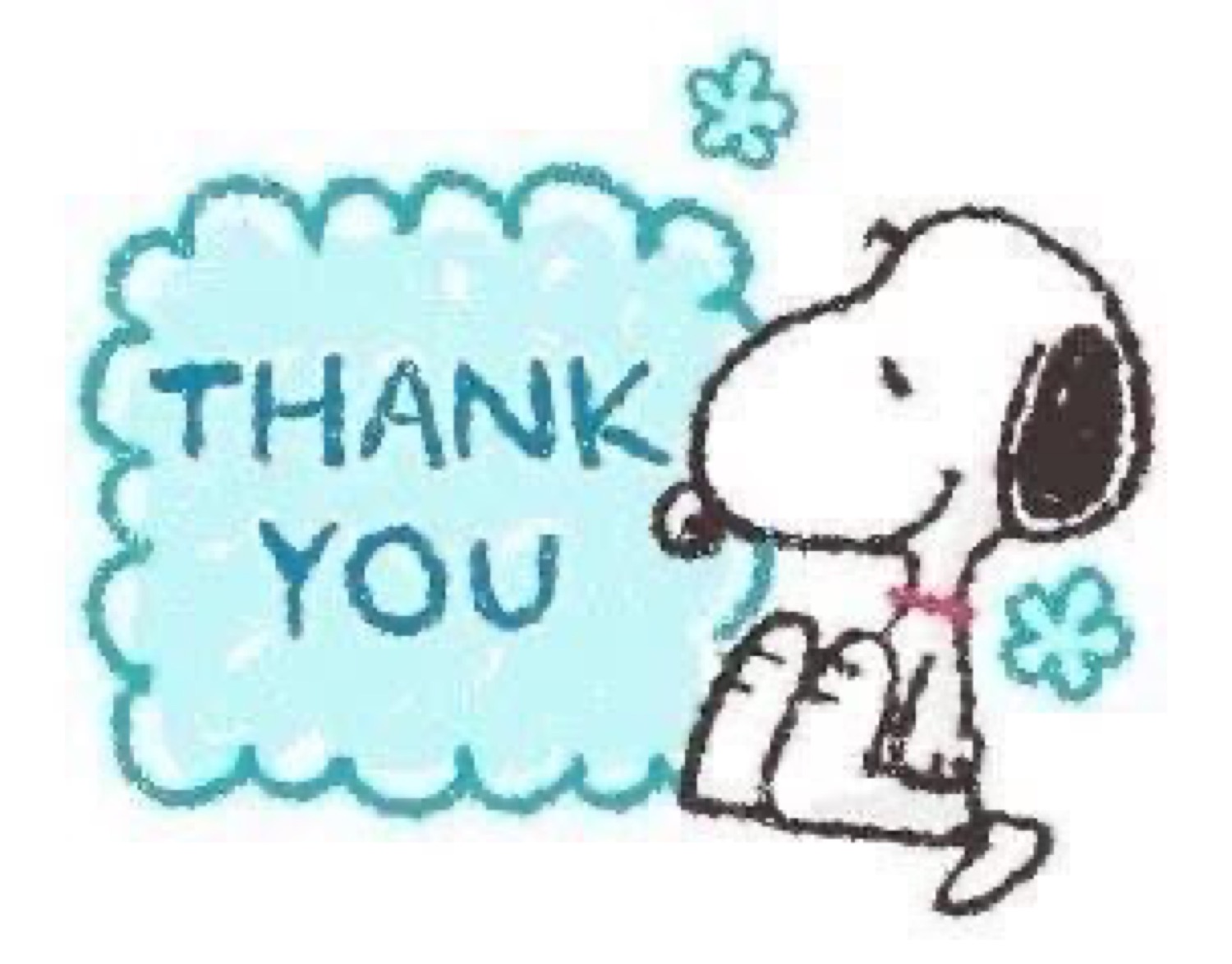 Snoopy next to a 'THANK YOU' cloud