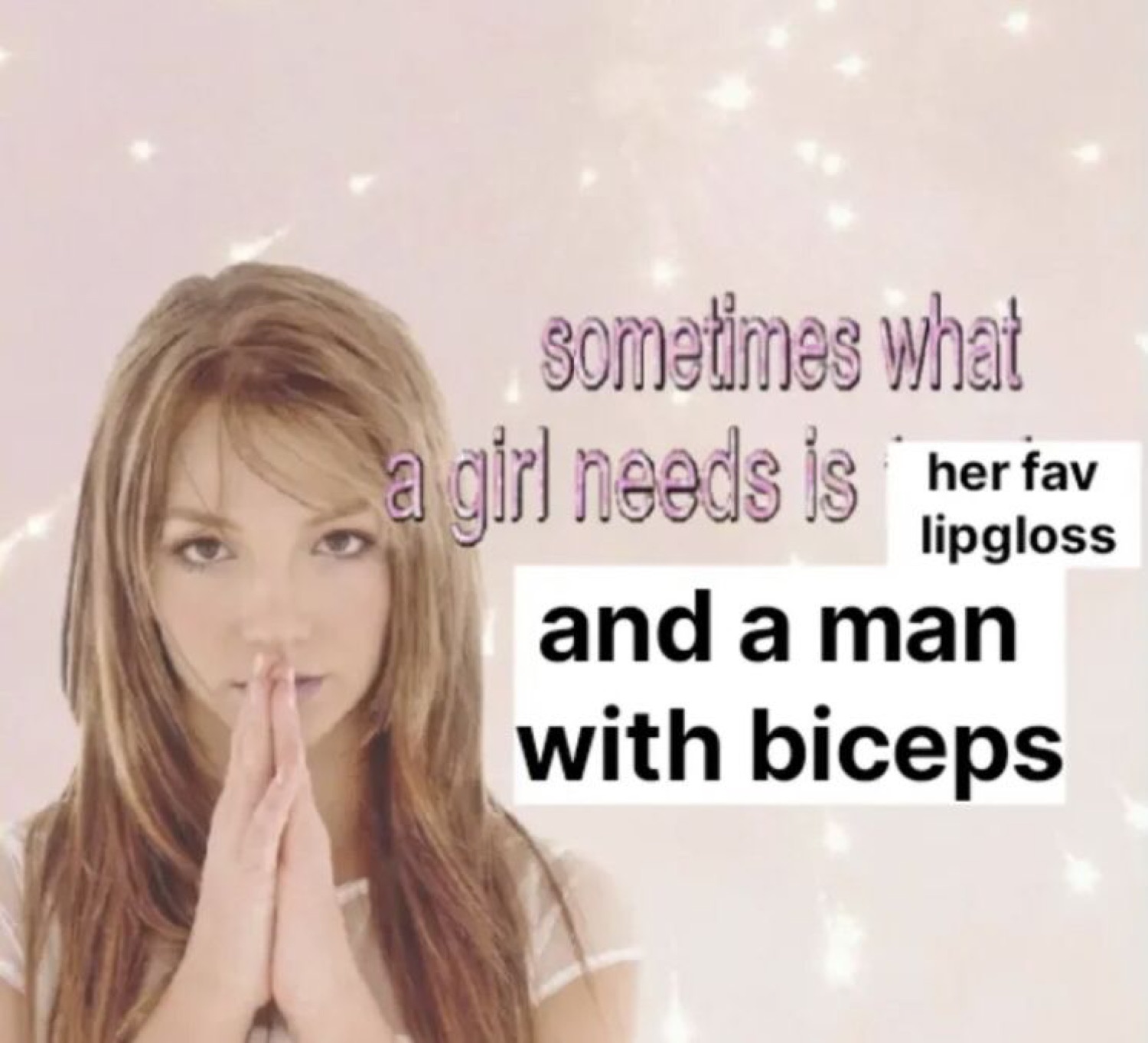 Britney Spears praying: 'sometimes what a girl needs is her fav lipgloss and a man with biceps'